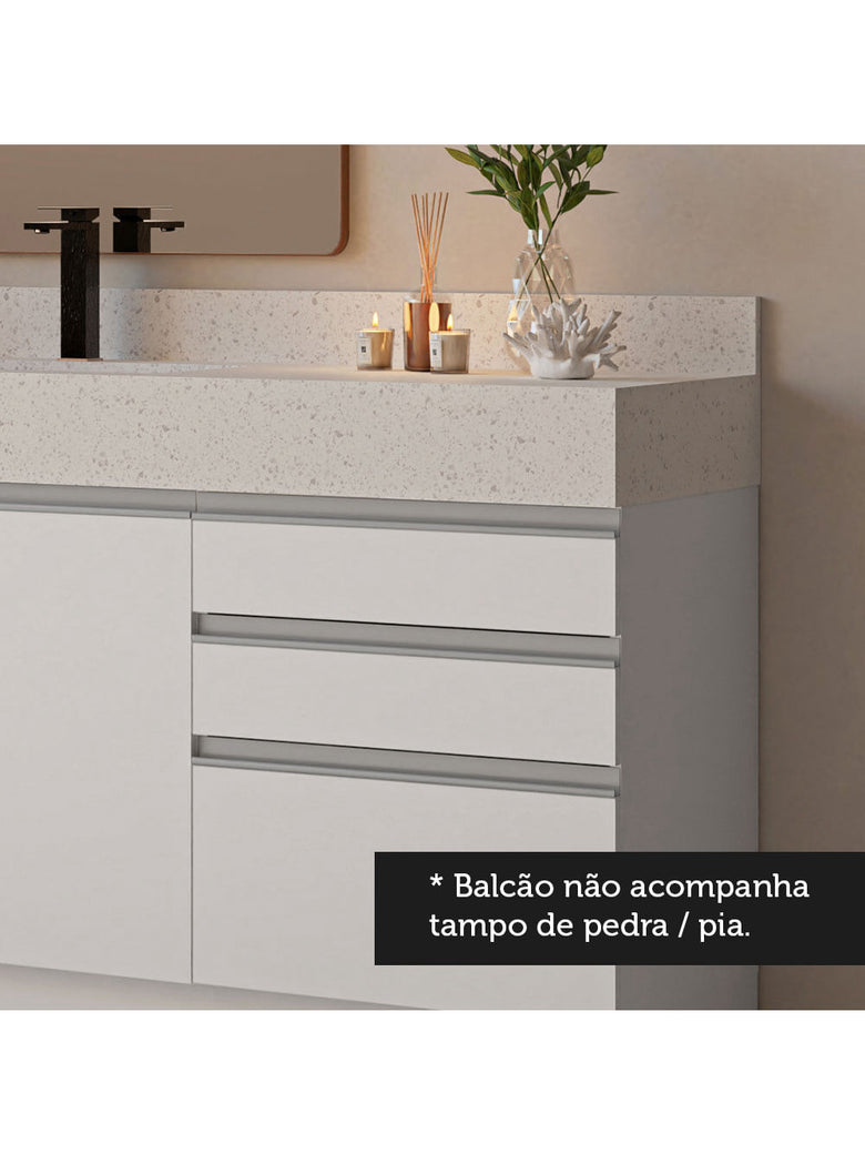 Armário Gabinete para Banheiro 180cm 3 Portas 3 Gavetas Branco Madesa
