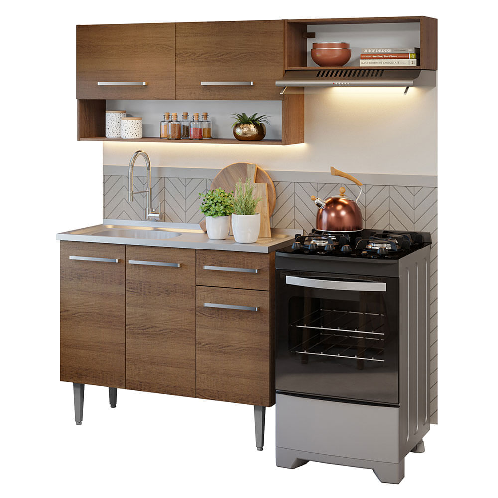 Armário de Cozinha Compacta 165cm com Pia Rustic Emilly Madesa 09 - Rustic