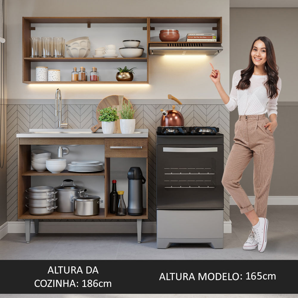 Armário de Cozinha Compacta 165cm com Pia Rustic Emilly Madesa 09