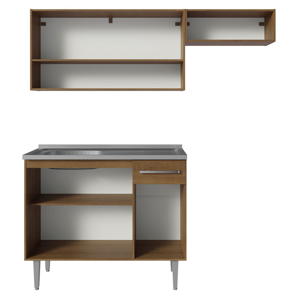 Armário de Cozinha Compacta 165cm com Pia Rustic/Cinza Emilly Madesa 09