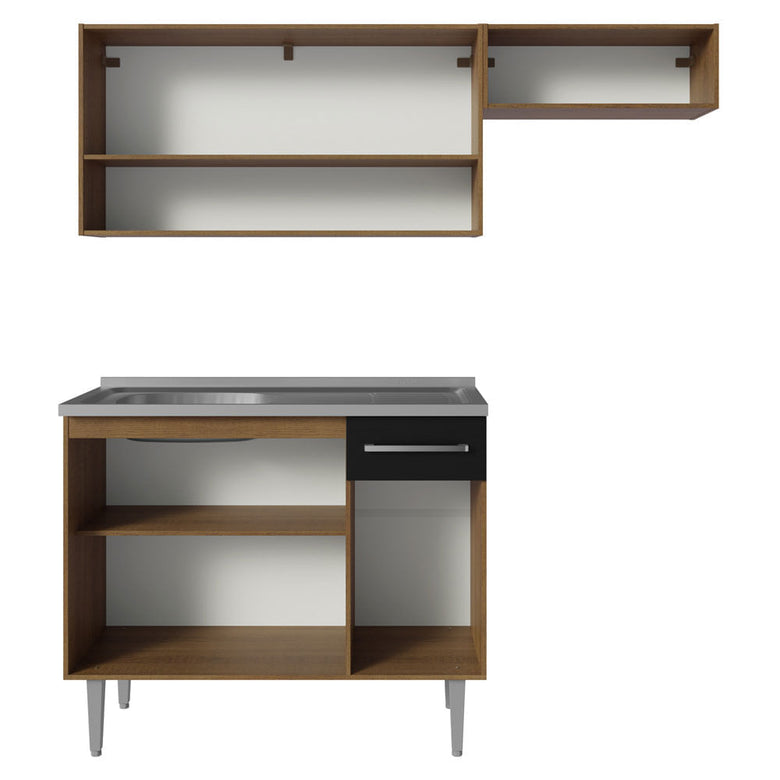 Armário de Cozinha Compacta 165cm com Pia Rustic/Preto Emilly Madesa 09