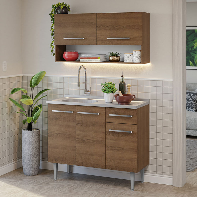 Armário de Cozinha Compacta 105cm com Pia Rustic Emilly Madesa 04