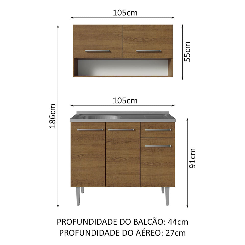 Armário de Cozinha Compacta 105cm com Pia Rustic Emilly Madesa 04