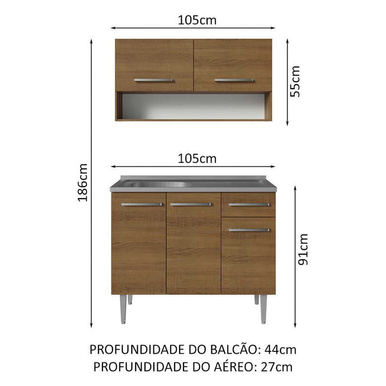 Armário de Cozinha Compacta 105cm com Pia Rustic Emilly Madesa 04