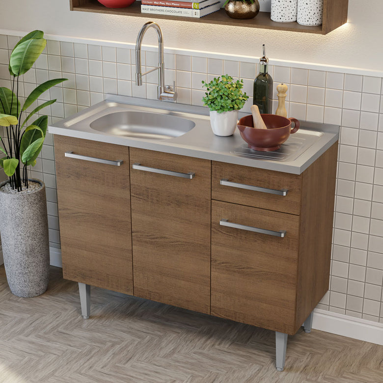 Armário de Cozinha Compacta 105cm com Pia Rustic Emilly Madesa 04
