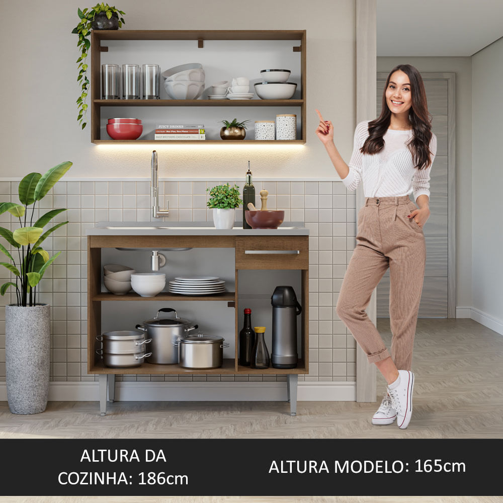 Armário de Cozinha Compacta 105cm com Pia Rustic Emilly Madesa 04