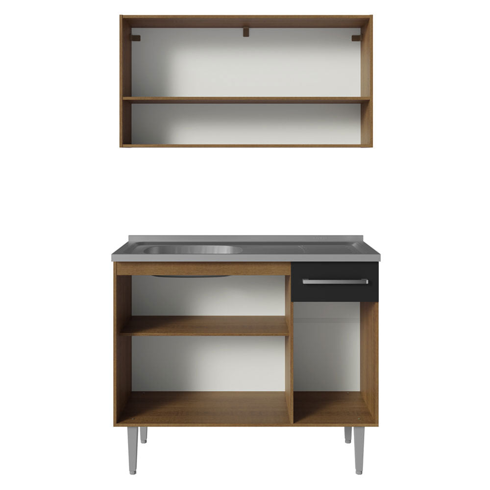 Armário de Cozinha Compacta 105cm com Pia Rustic/Preto Emilly Madesa 04