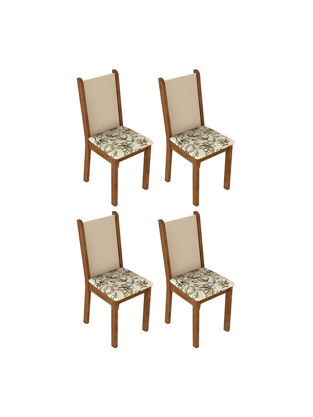 Kit 4 Cadeiras de Jantar 4291 Rustic/Crema/Lírio Bege Madesa - Rustic/Crema/Lírio Bege