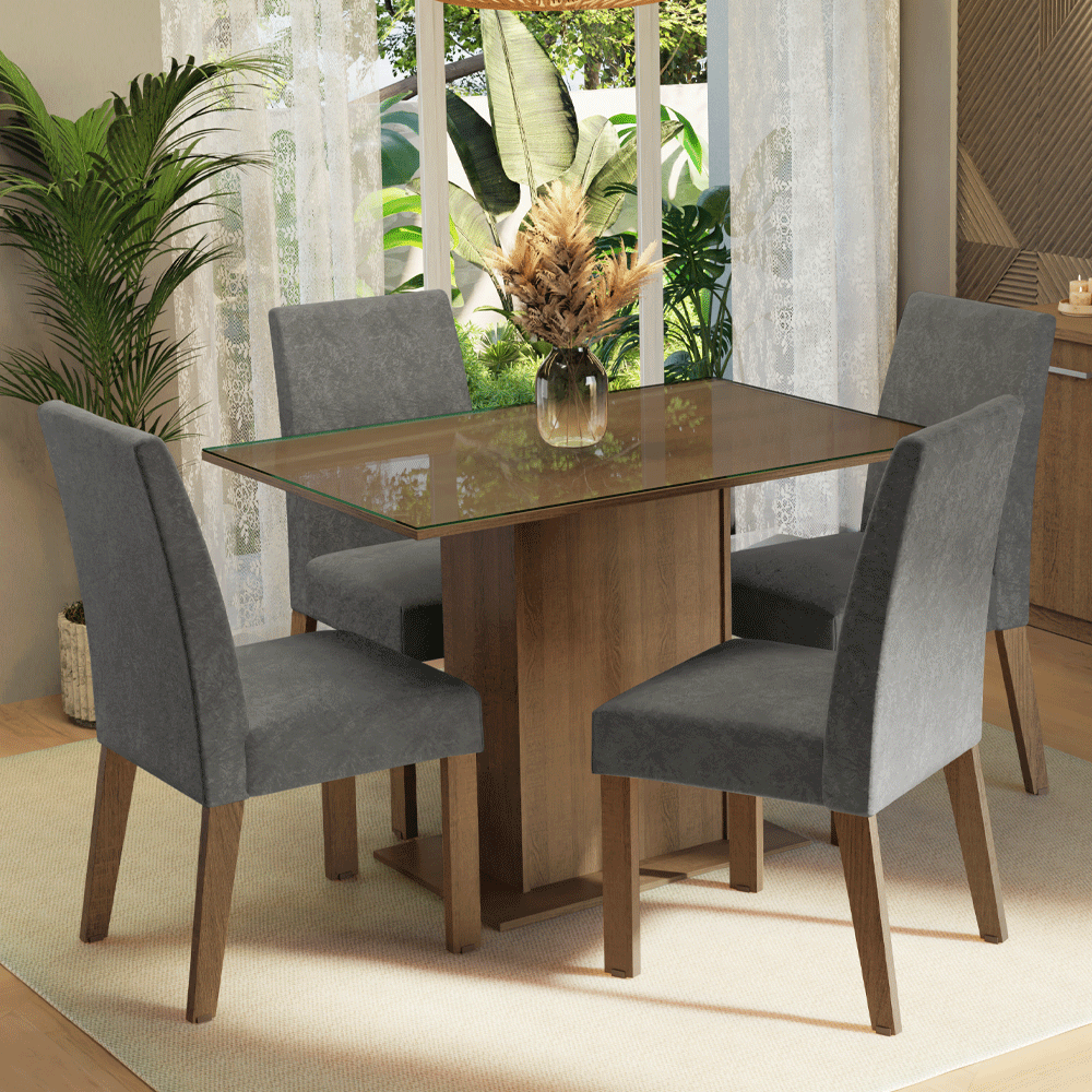 Kit 4 Cadeiras de Jantar 4255 Rustic/Silver Madesa - Rustic/Silver