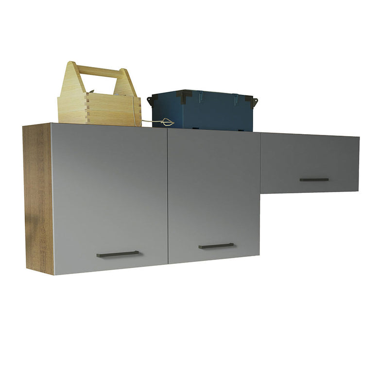 Kit com 2 Armários Aéreos Multiuso 3 Portas Rustic/Cinza Agata Madesa