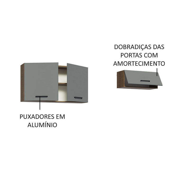 Kit com 2 Armários Aéreos Multiuso 3 Portas Rustic/Cinza Agata Madesa