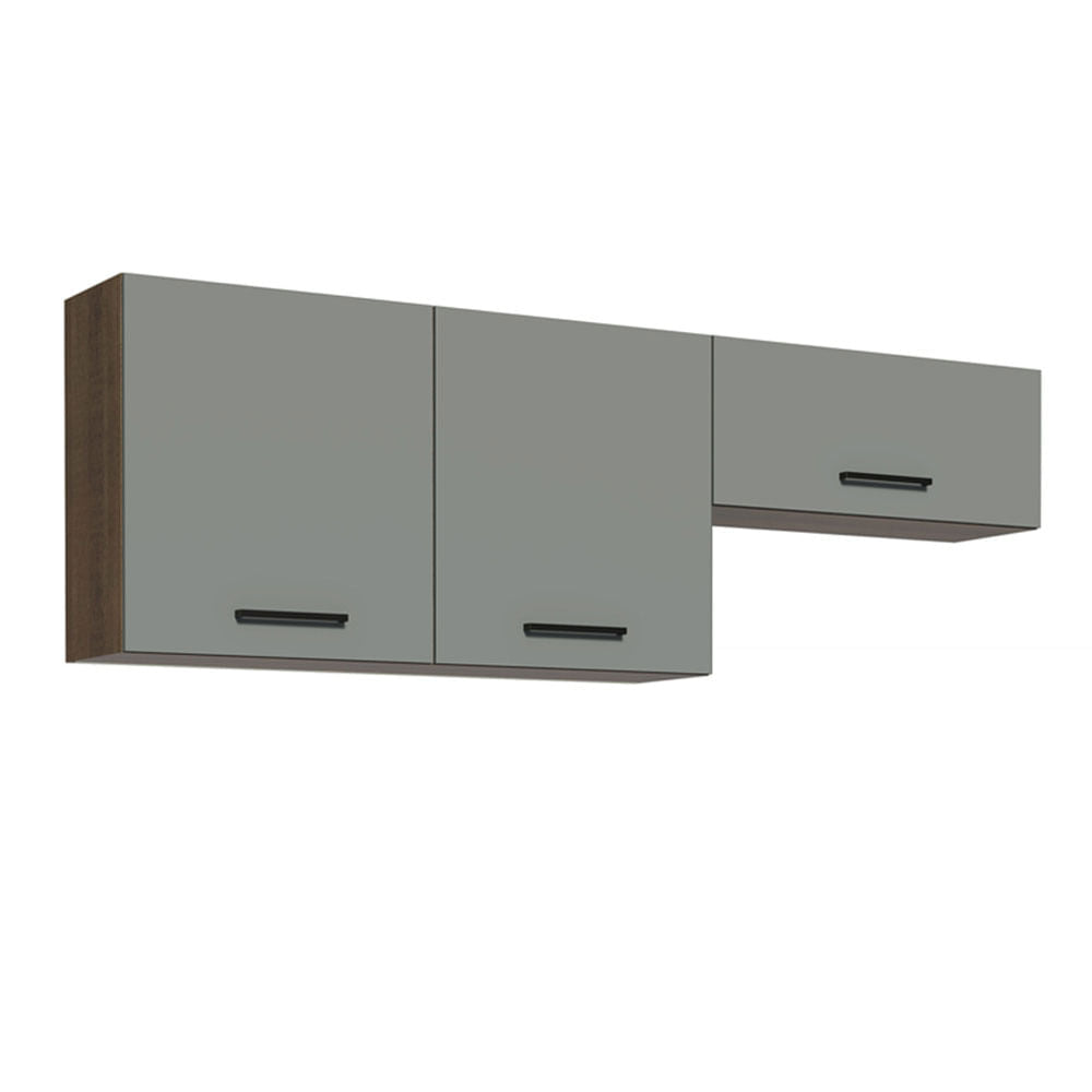 Kit com 2 Armários Aéreos Multiuso 3 Portas Rustic/Cinza Agata Madesa
