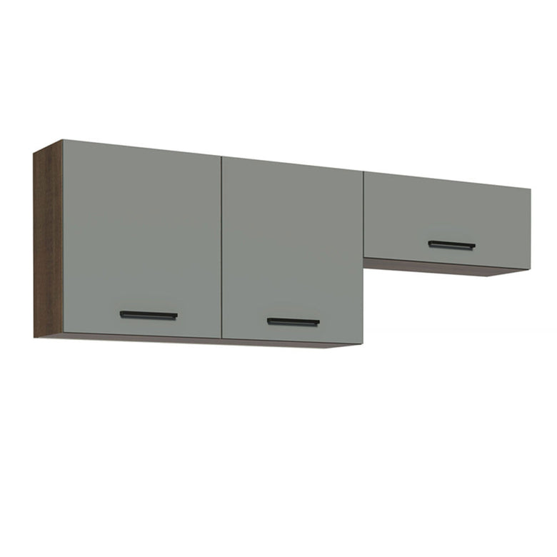 Kit com 2 Armários Aéreos Multiuso 3 Portas Rustic/Cinza Agata Madesa