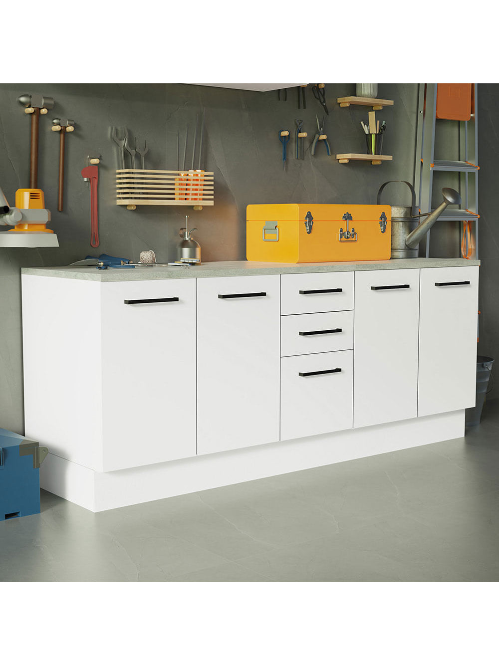 Kit com 2 Balcões Multiuso 4 Portas 3 Gavetas Branco Agata Madesa - Branco