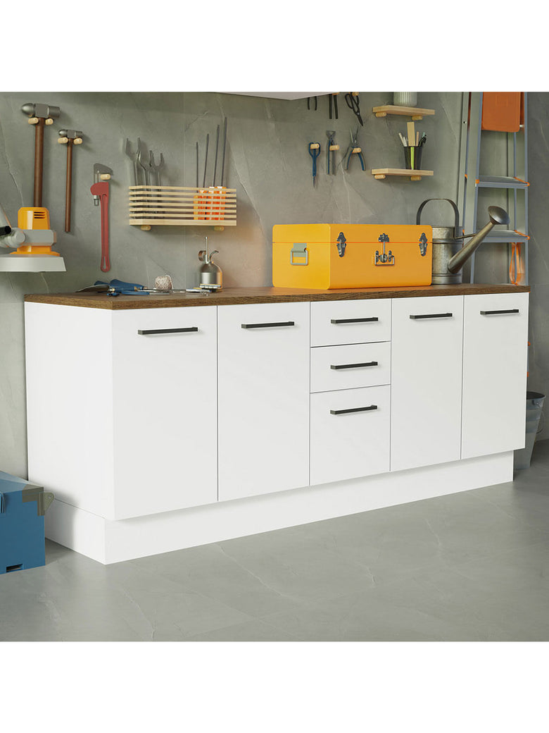 Kit com 2 Balcões Multiuso 4 Portas 3 Gavetas Branco/Rustic Agata Madesa