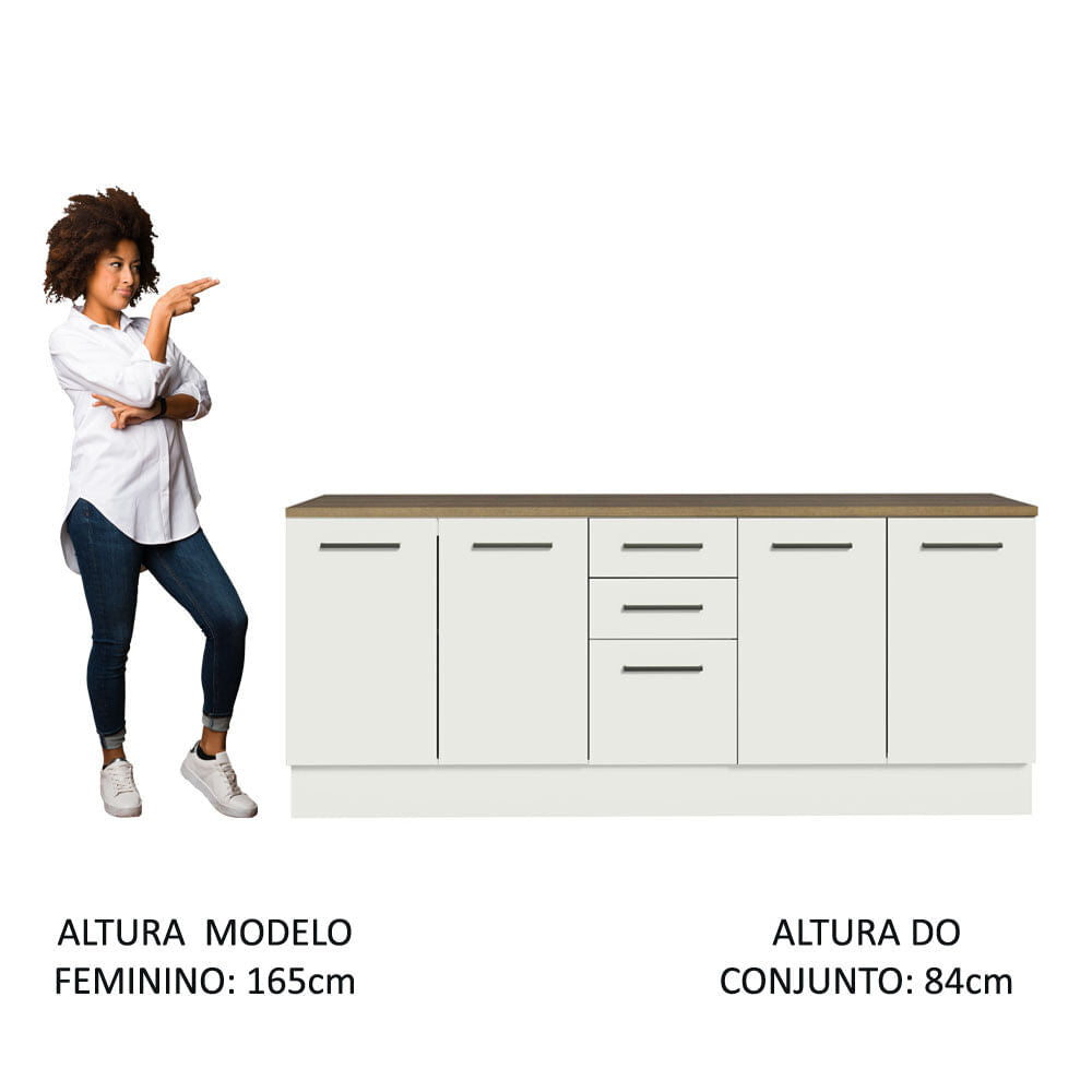 Kit com 2 Balcões Multiuso 4 Portas 3 Gavetas Branco/Rustic Agata Madesa