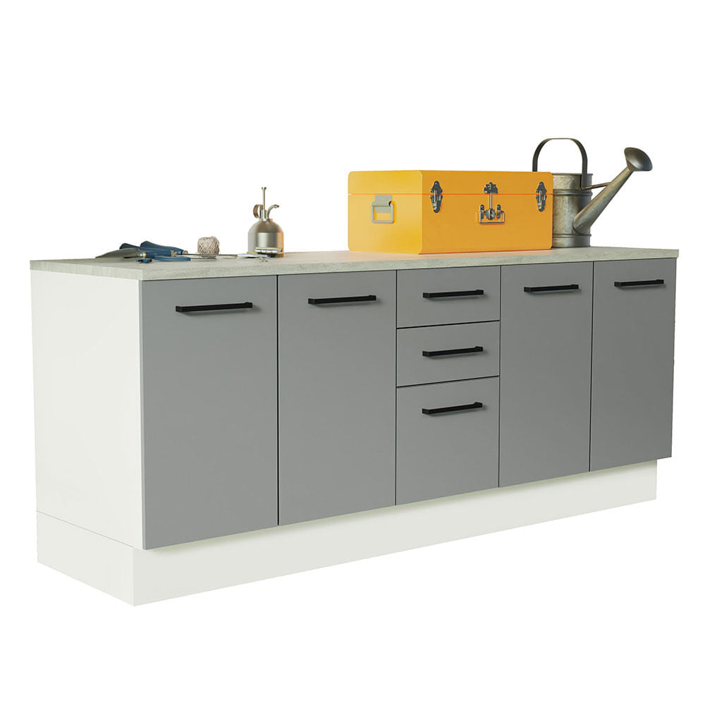 Kit com 2 Balcões Multiuso 4 Portas 3 Gavetas Branco/Cinza Agata Madesa - Branco/Cinza