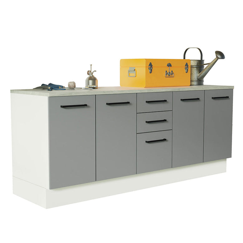 Kit com 2 Balcões Multiuso 4 Portas 3 Gavetas Branco/Cinza Agata Madesa