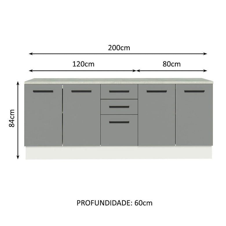 Kit com 2 Balcões Multiuso 4 Portas 3 Gavetas Branco/Cinza Agata Madesa