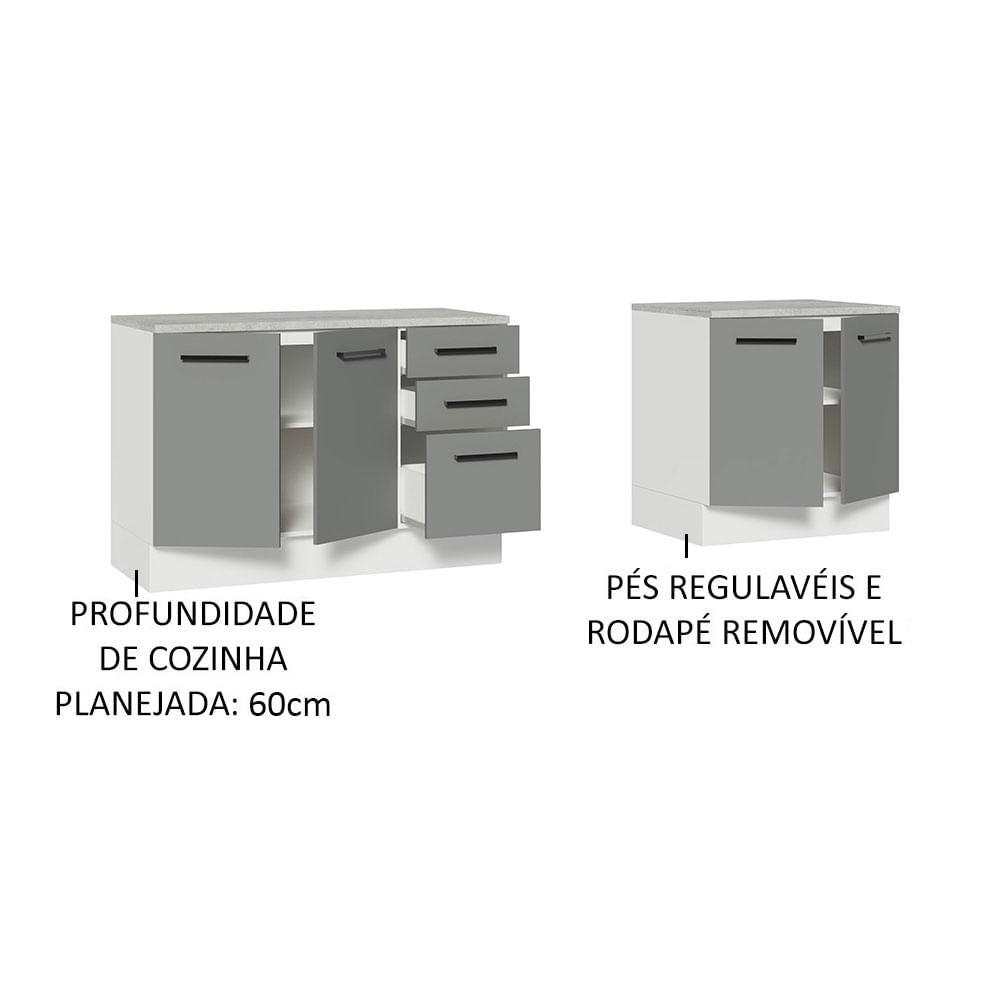 Kit com 2 Balcões Multiuso 4 Portas 3 Gavetas Branco/Cinza Agata Madesa