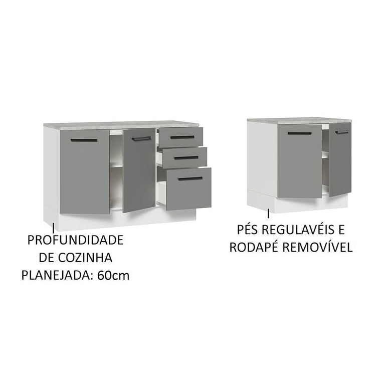 Kit com 2 Balcões Multiuso 4 Portas 3 Gavetas Branco/Cinza Agata Madesa