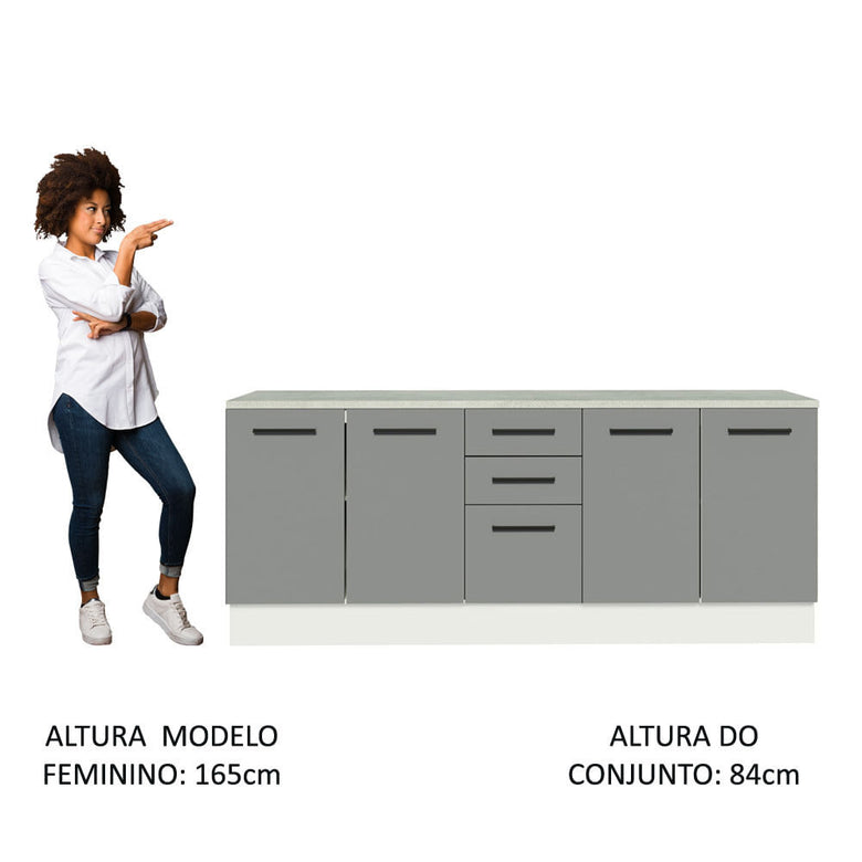 Kit com 2 Balcões Multiuso 4 Portas 3 Gavetas Branco/Cinza Agata Madesa