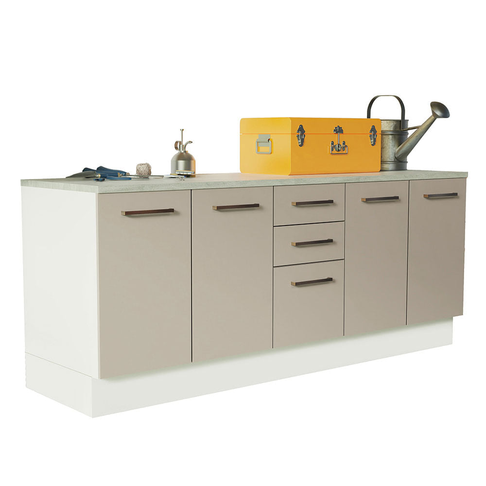 Kit com 2 Balcões Multiuso 4 Portas 3 Gavetas Branco/Crema Agata Madesa - Branco/Crema