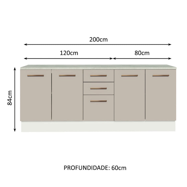 Kit com 2 Balcões Multiuso 4 Portas 3 Gavetas Branco/Crema Agata Madesa
