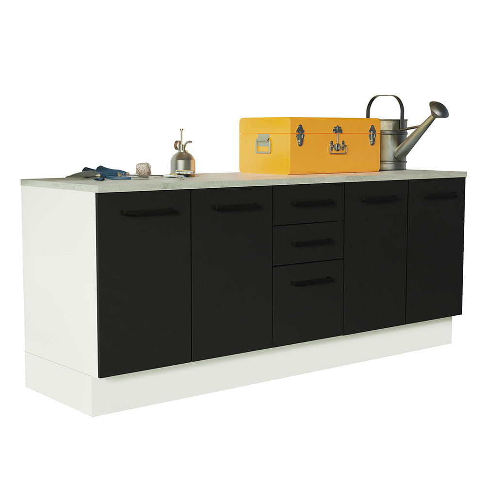 Kit com 2 Balcões Multiuso 4 Portas 3 Gavetas Branco/Preto Agata Madesa - Branco/Preto