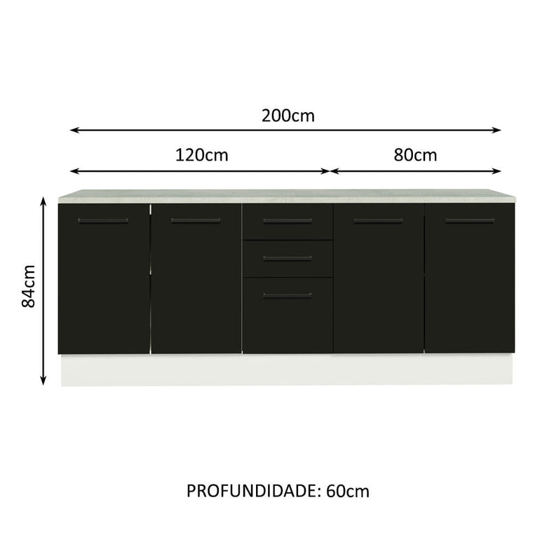 Kit com 2 Balcões Multiuso 4 Portas 3 Gavetas Branco/Preto Agata Madesa