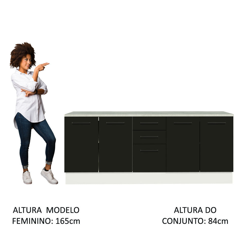 Kit com 2 Balcões Multiuso 4 Portas 3 Gavetas Branco/Preto Agata Madesa