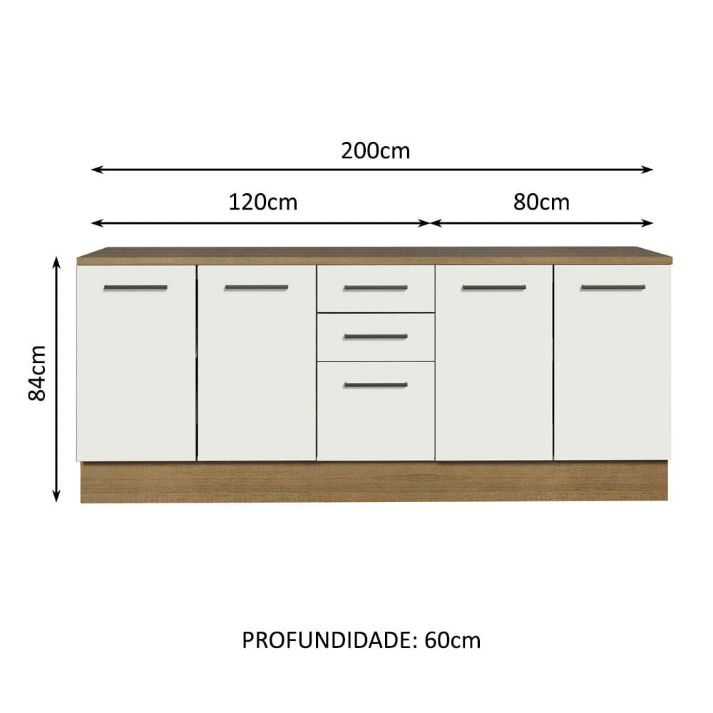 Kit com 2 Balcões Multiuso 4 Portas 3 Gavetas Rustic/Branco Agata Madesa