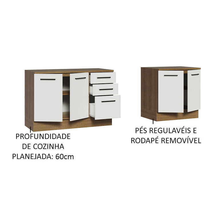Kit com 2 Balcões Multiuso 4 Portas 3 Gavetas Rustic/Branco Agata Madesa