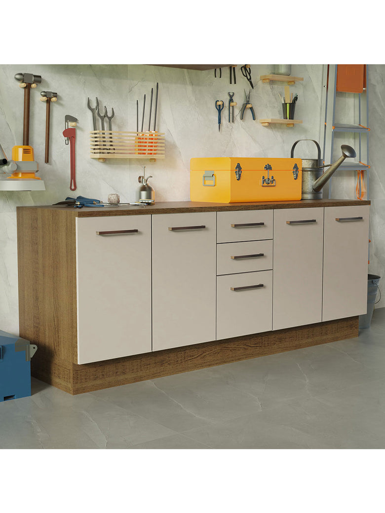 Kit com 2 Balcões Multiuso 4 Portas 3 Gavetas Rustic/Crema Agata Madesa