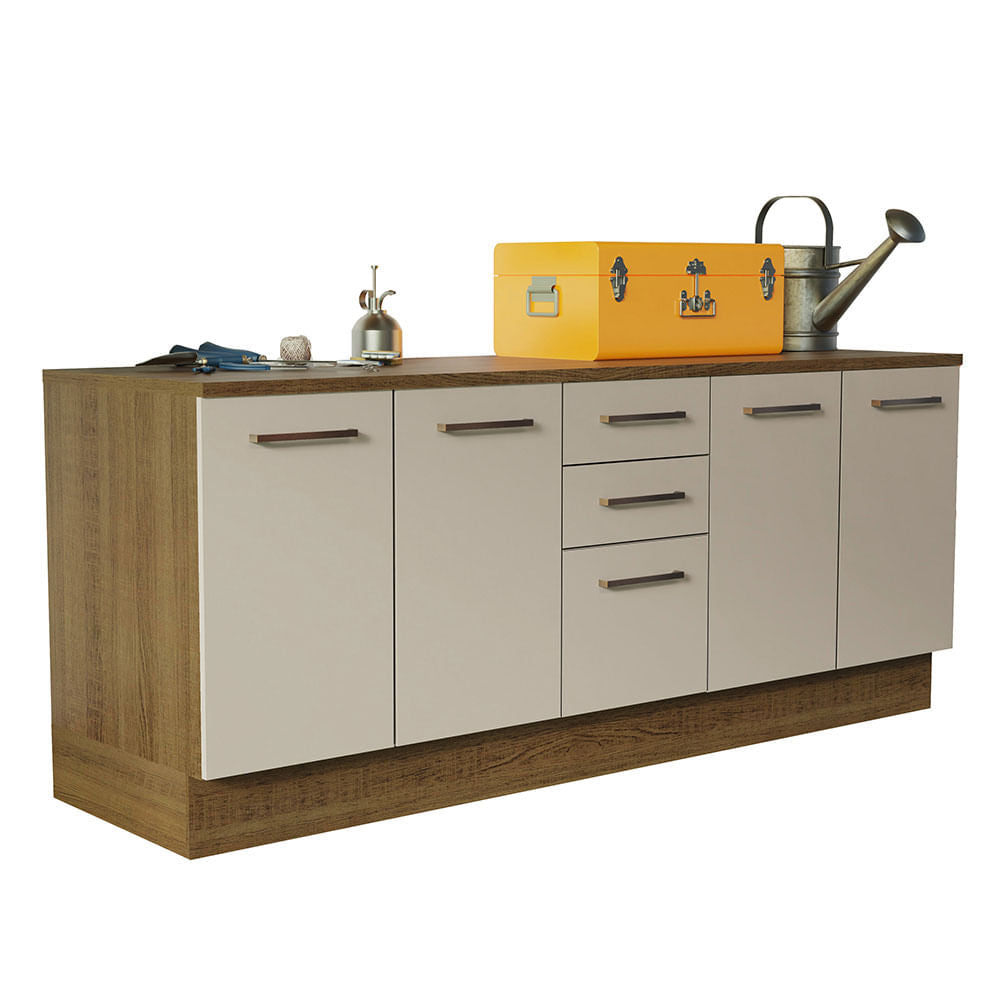 Kit com 2 Balcões Multiuso 4 Portas 3 Gavetas Rustic/Crema Agata Madesa - Rustic/Crema