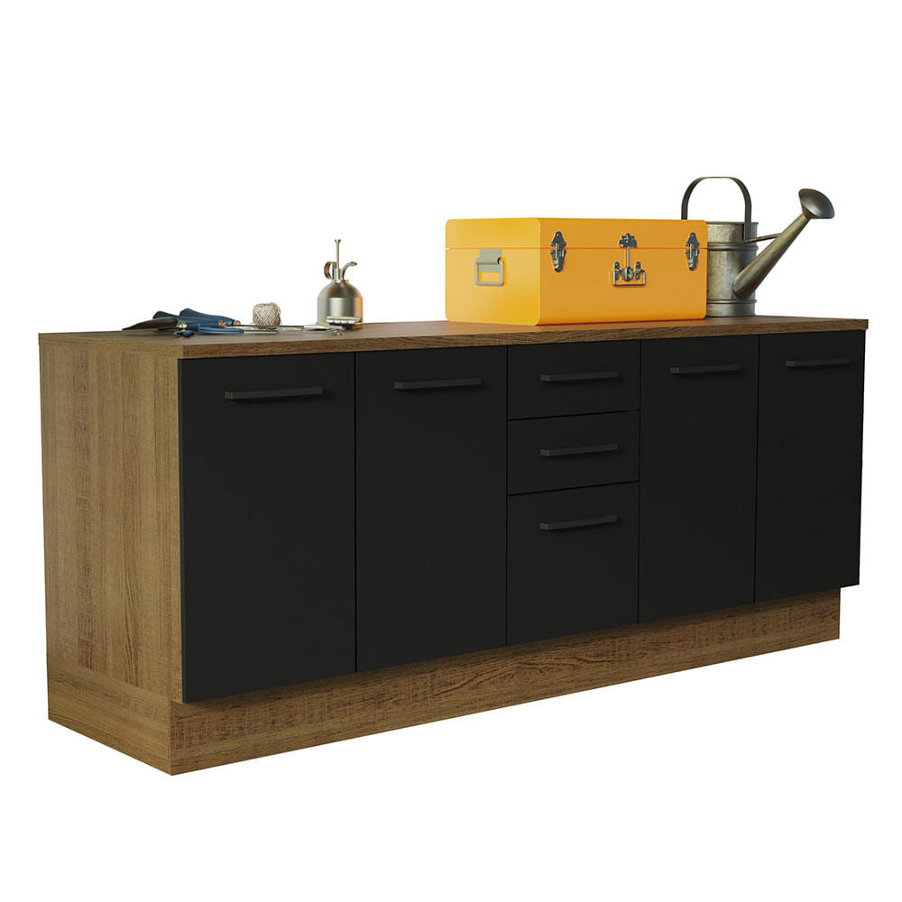 Kit com 2 Balcões Multiuso 4 Portas 3 Gavetas Rustic/Preto Agata Madesa - Rustic/Preto