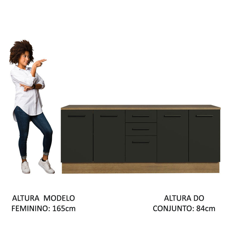 Kit com 2 Balcões Multiuso 4 Portas 3 Gavetas Rustic/Preto Agata Madesa