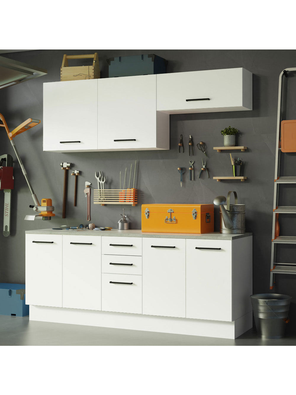 Kit com 2 Balcões e 2 Armários Aéreos Multiuso 200cm Branco Agata Madesa - Branco