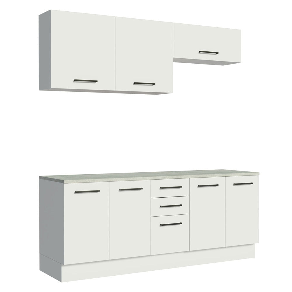 Kit com 2 Balcões e 2 Armários Aéreos Multiuso 200cm Branco Agata Madesa