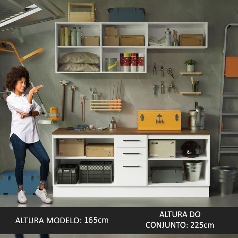 Kit com 2 Balcões e 2 Armários Aéreos Multiuso 200cm Branco/Rustic Agata Madesa