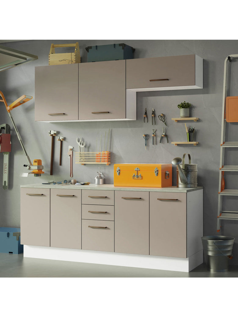 Kit com 2 Balcões e 2 Armários Aéreos Multiuso 200cm Branco/Crema Agata Madesa