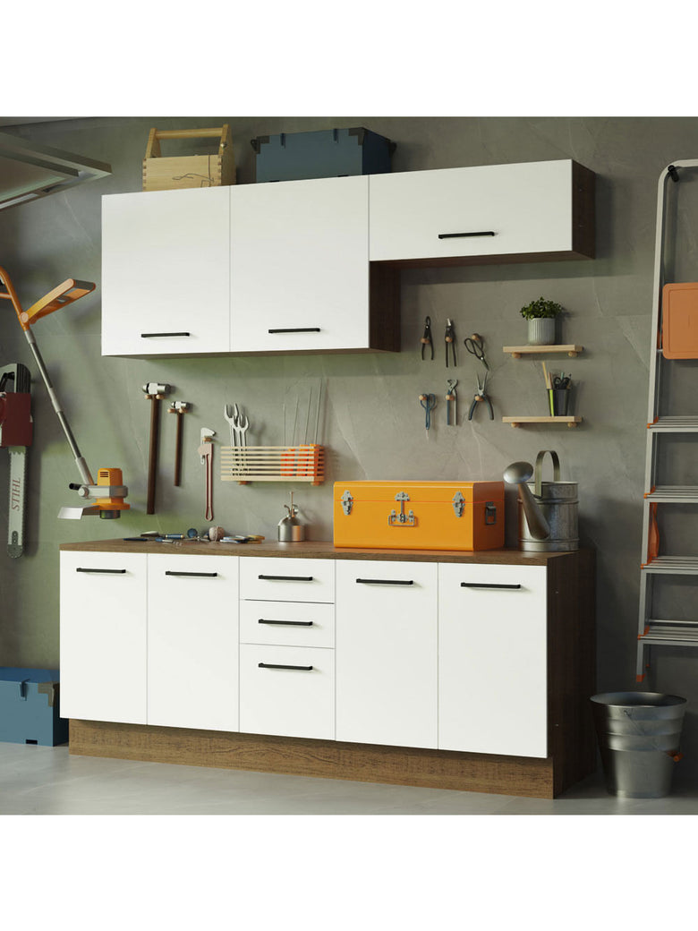 Kit com 2 Balcões e 2 Armários Aéreos Multiuso 200cm Rustic/Branco Agata Madesa