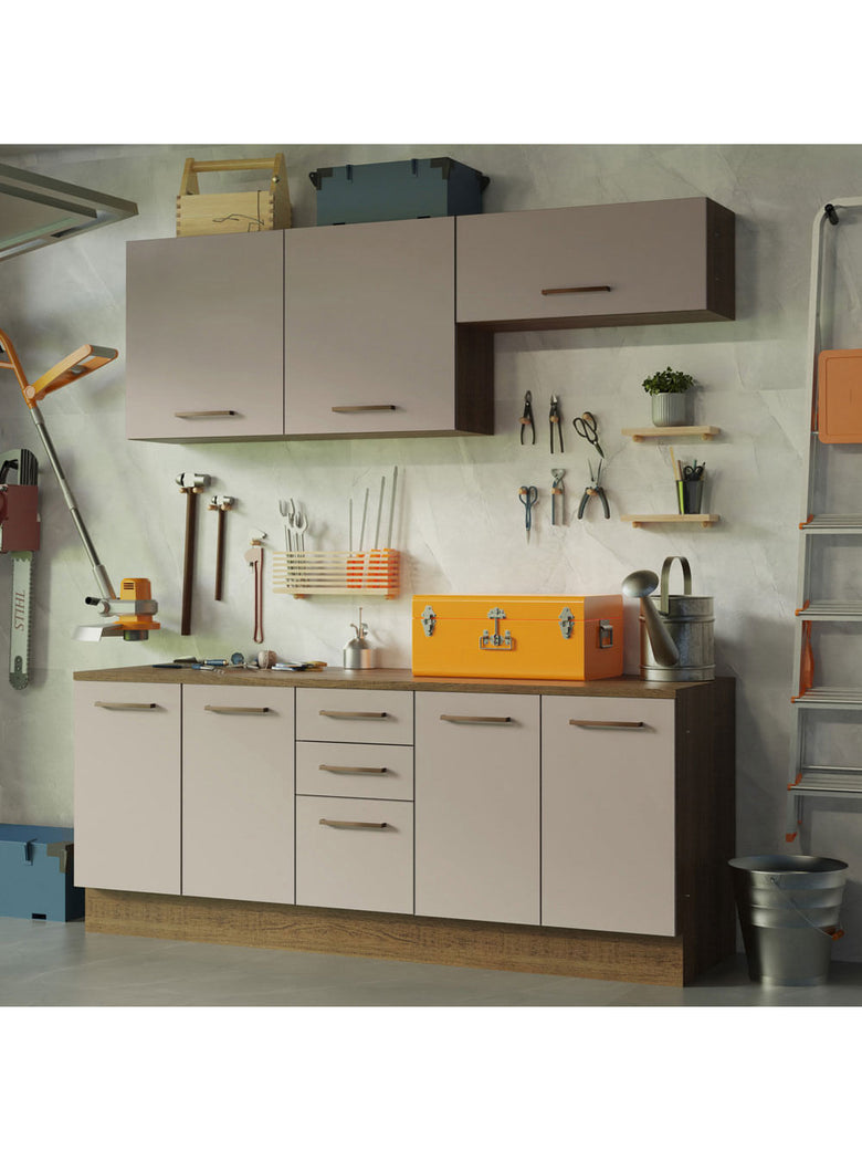 Kit com 2 Balcões e 2 Armários Aéreos Multiuso 200cm Rustic/Crema Agata Madesa