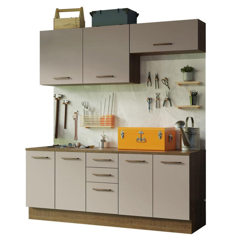 Kit com 2 Balcões e 2 Armários Aéreos Multiuso 200cm Rustic/Crema Agata Madesa