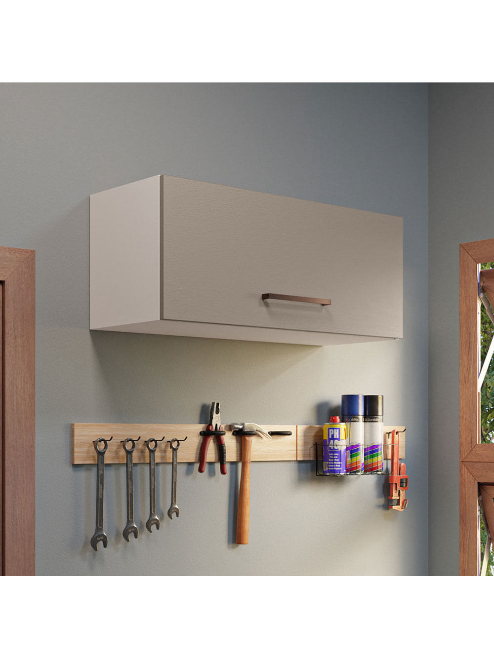 Armário Aéreo Multiuso 80cm 1 Porta Basculante Branco/Crema Agata Madesa - Branco/Crema