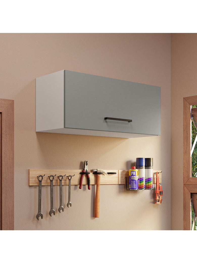 Armário Aéreo Multiuso 80cm 1 Porta Basculante Branco/Cinza Agata Madesa