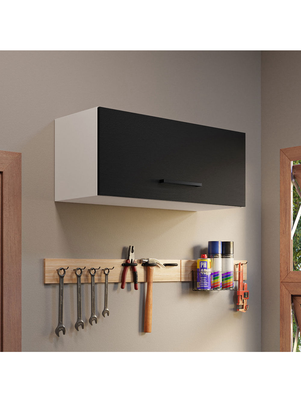 Armário Aéreo Multiuso 80cm 1 Porta Basculante Branco/Preto Agata Madesa - Branco/Preto