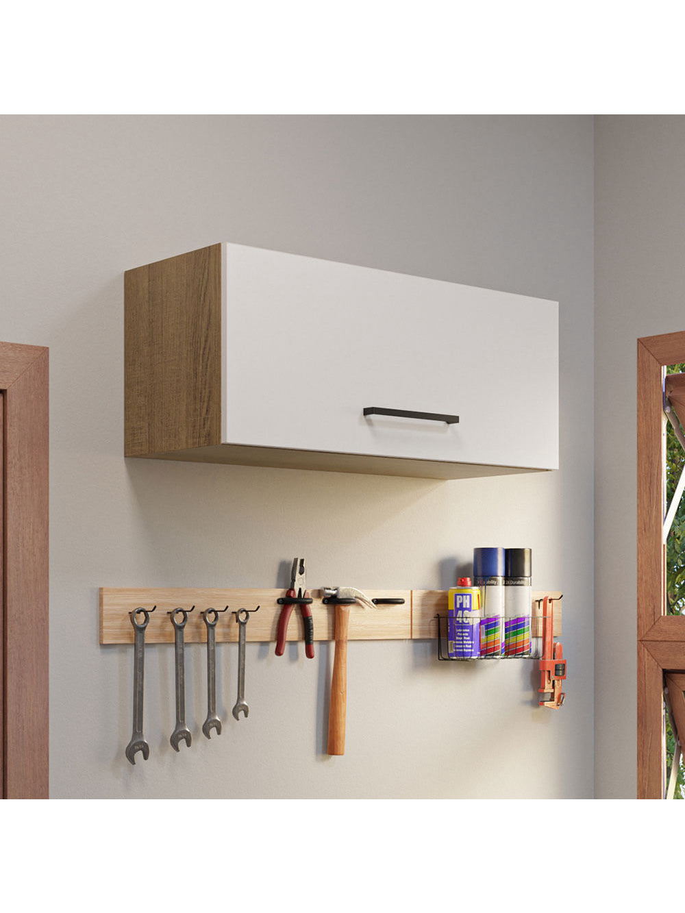 Armário Aéreo Multiuso 80cm 1 Porta Basculante Rustic/Branco Agata Madesa - Rustic/Branco