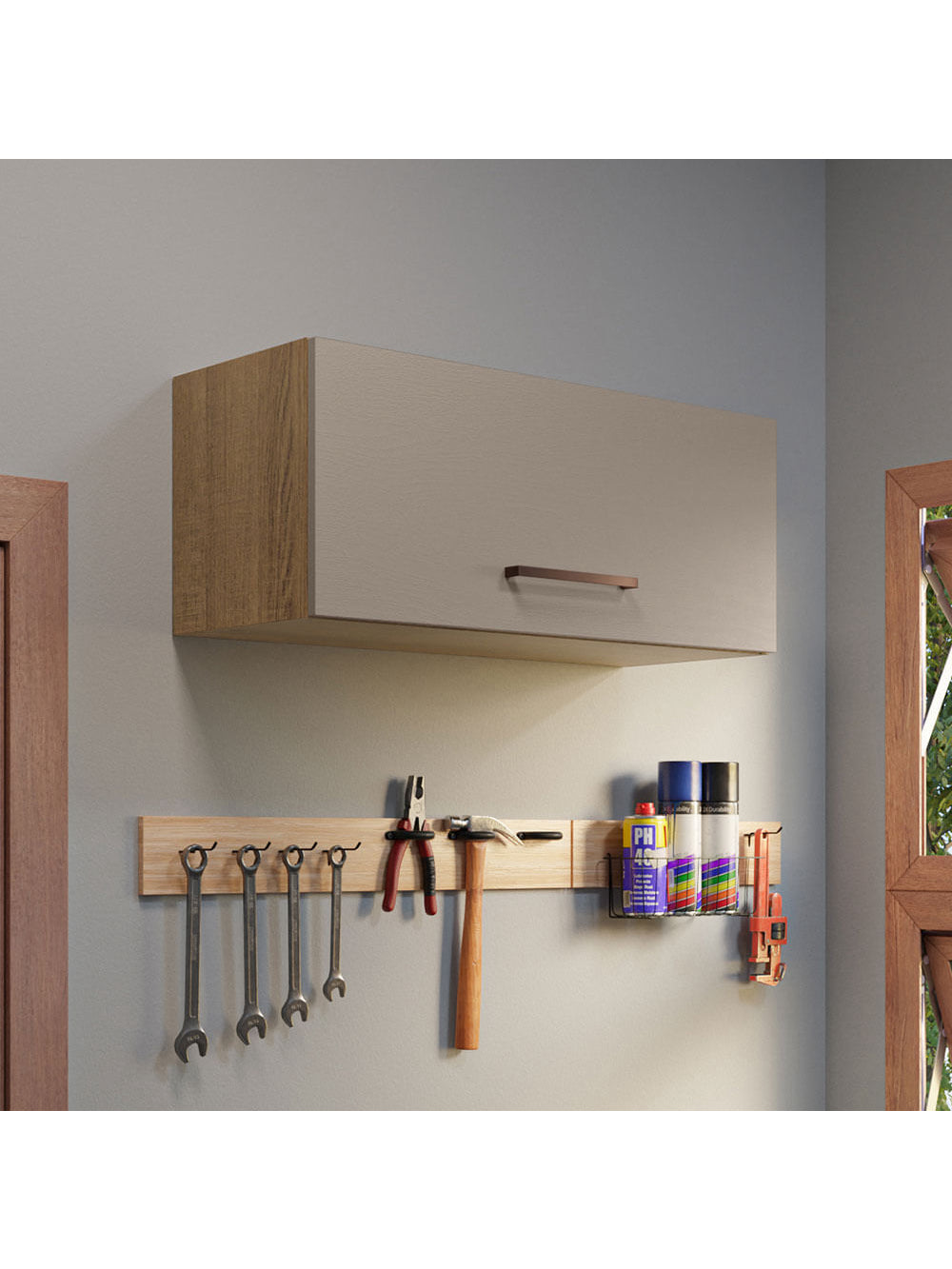 Armário Aéreo Multiuso 80cm 1 Porta Basculante Rustic/Crema Agata Madesa - Rustic/Crema