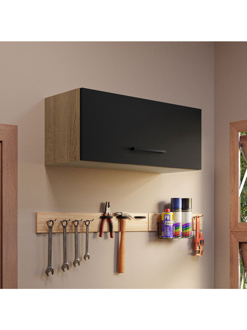 Armário Aéreo Multiuso 80cm 1 Porta Basculante Rustic/Preto Agata Madesa - Rustic/Preto